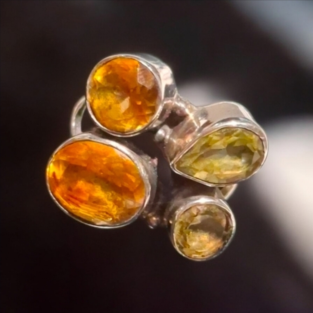Brazilian Citrine & Green Gold Quartz 4 Stone Sterling Silver Ring